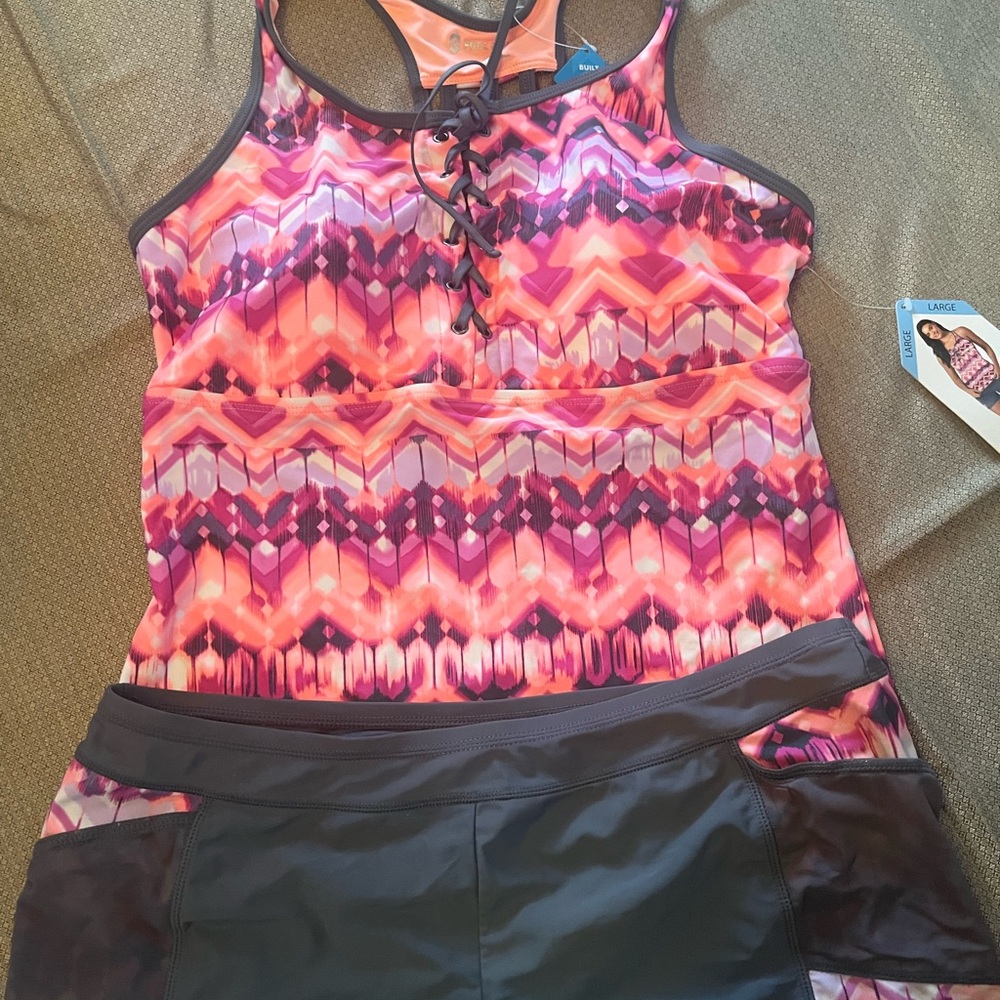 Women's Tankini Free Country NWTS!! Sz Lrg 12/14 .grey pink purple - Picture 2 of 5
